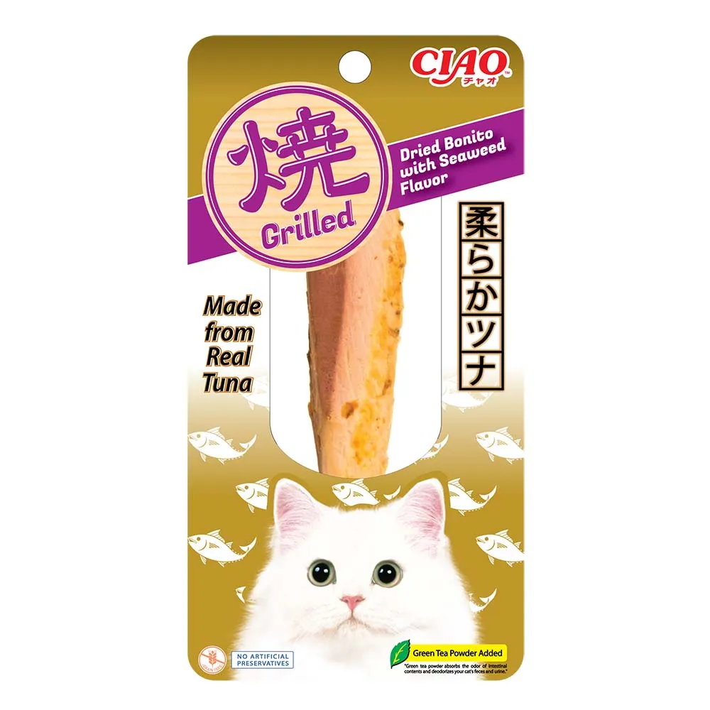 4 FOR $10: Ciao Grilled Tuna Dried Bonito With Seaweed Flavor Cat Treat 15g