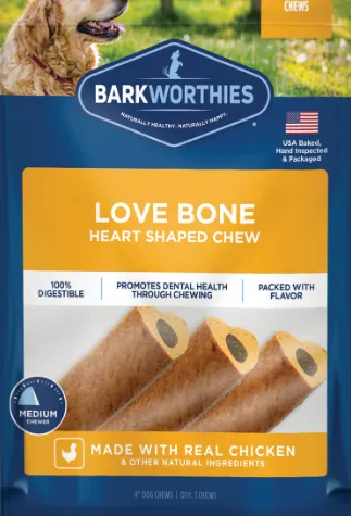 Barkworthies 4 Inch 3 Pack Love Bone For Dogs