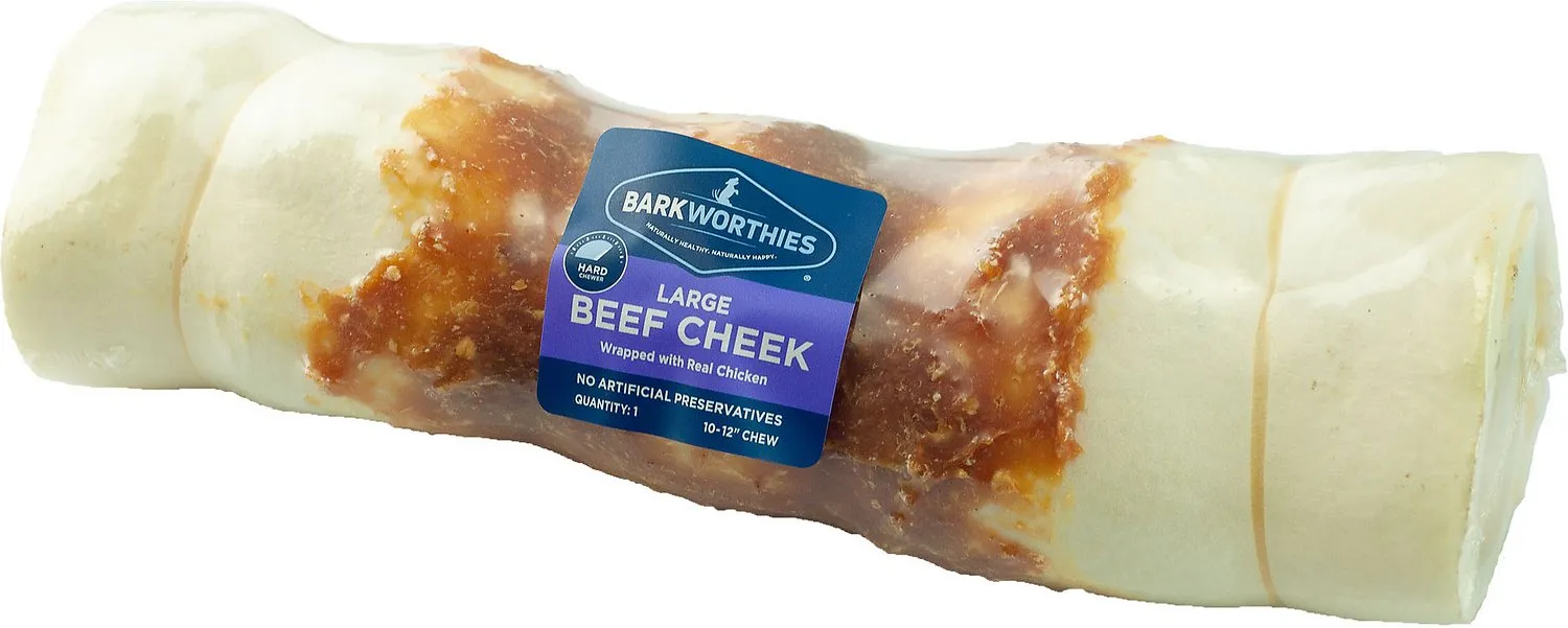 Barkworthies Large Beef Cheek Wrapped With Chicken Chew for Dogs