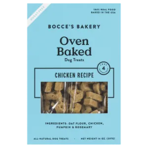 Bocce's Bakery Basics Oven Baked Chicken Biscuits Wheat Free Dog Treats 14 oz