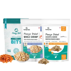 Freeze Dried Chicken & Sardine   Shrimp   Fish Bits Treats Combo for Cats and Kittens