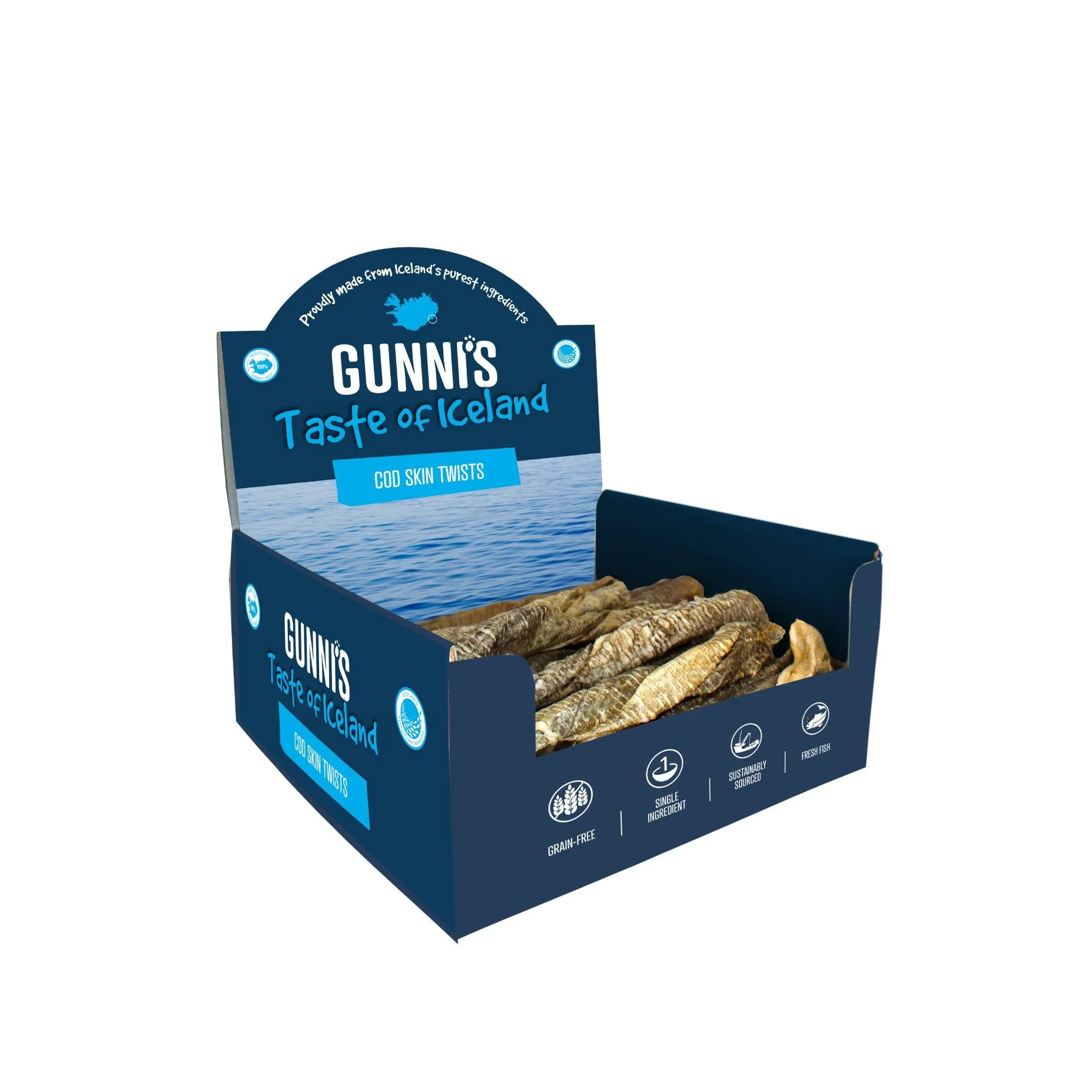 Gunnis Taste of Iceland Cod Skin Twists 8 Inch Dog Treats 50 Pack