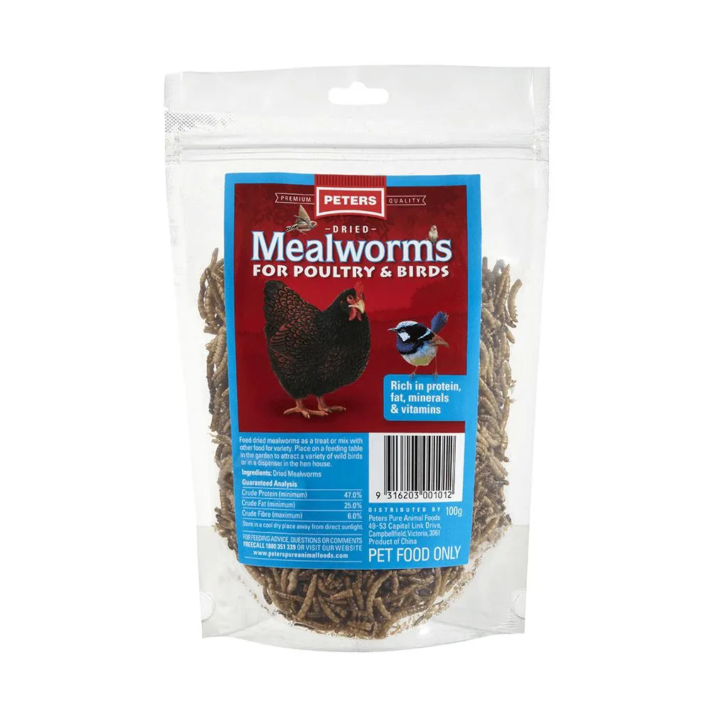 Peters Dried Mealworms Treats for Poultry and Birds 100g