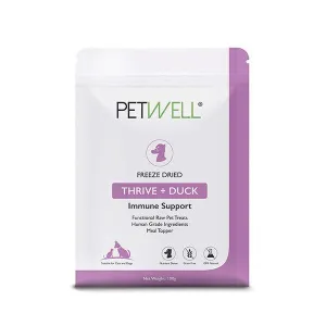 PetWell Freeze Dried Duck with Thrive Support Functional Treats for Dogs and Cats 100g