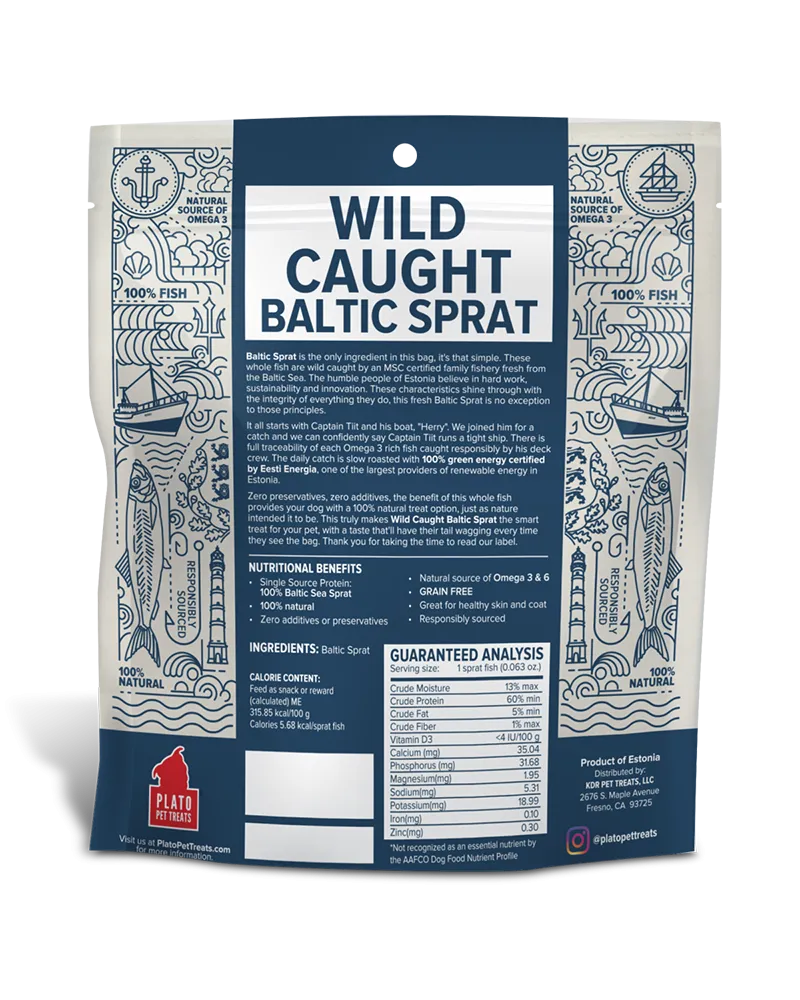 Plato Wild Caught Baltic Sprat Fish Dog Treats 3oz