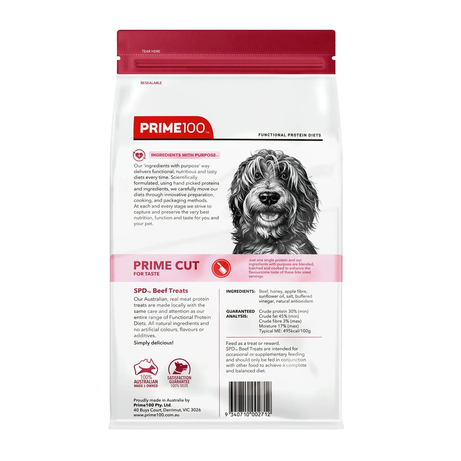 Prime100 SPD Cut Beef Dog Treats 100g