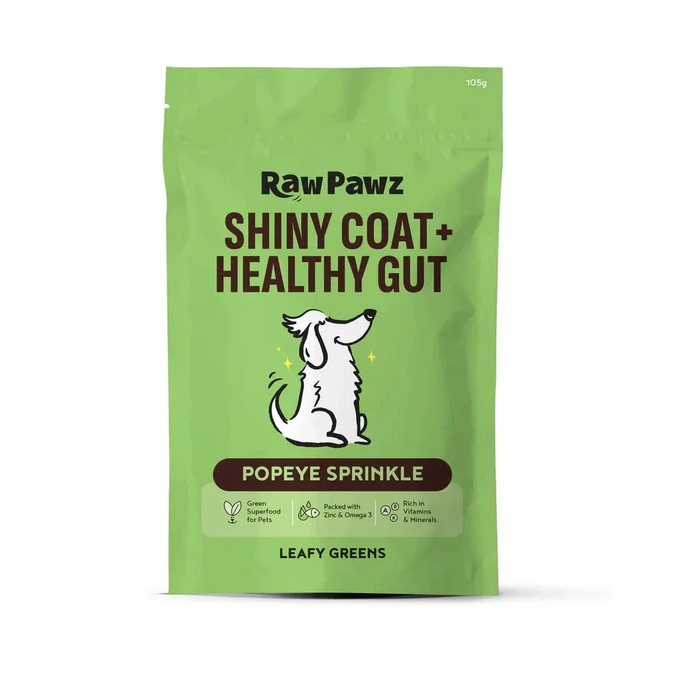 Raw Pawz Shiny Coat and Healthy Gut Leafy Greens Popeye Sprinkle Meal Topper 105g