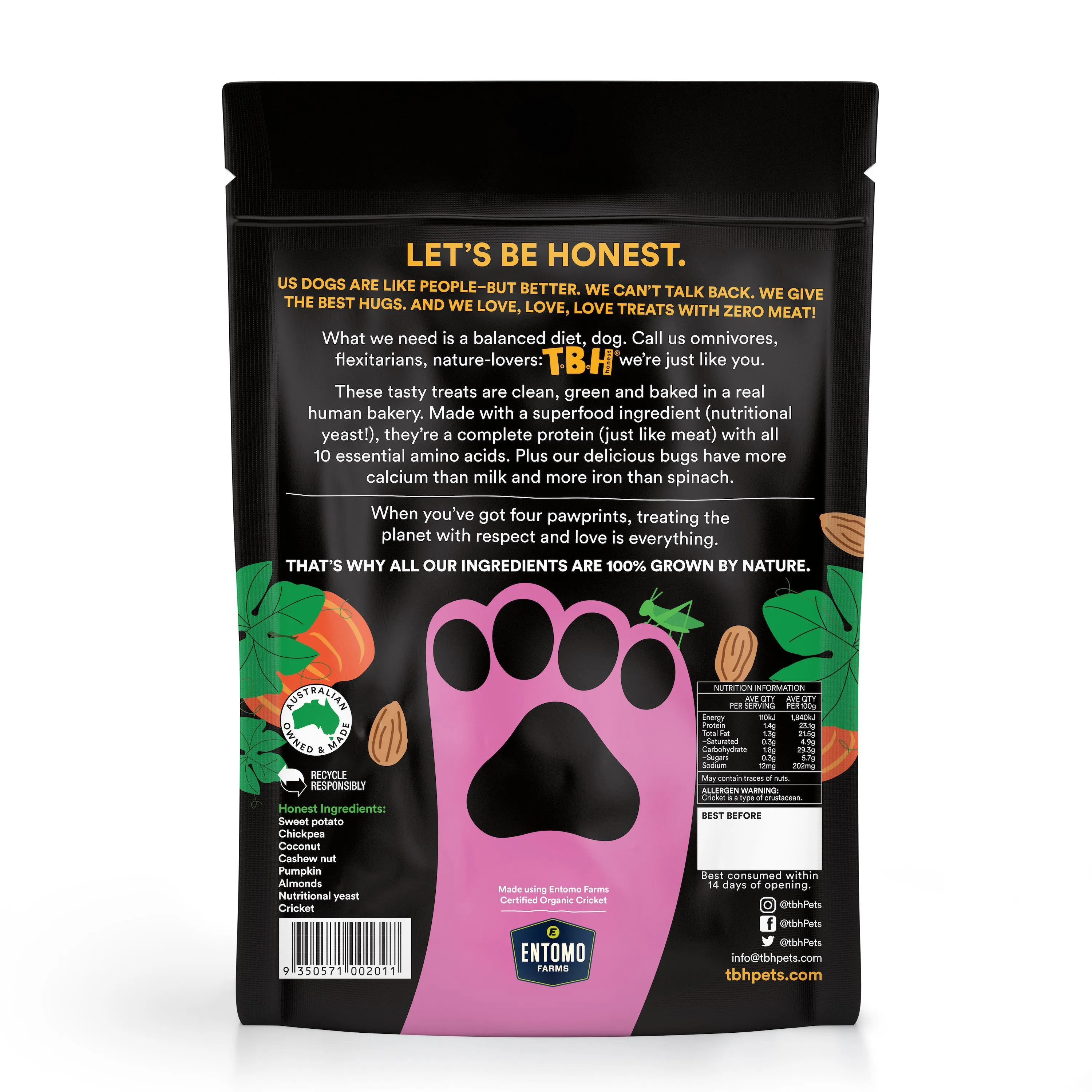 TBH Organic Cricket with Roasted Pumpkin and Almond Dog Treats 100g***