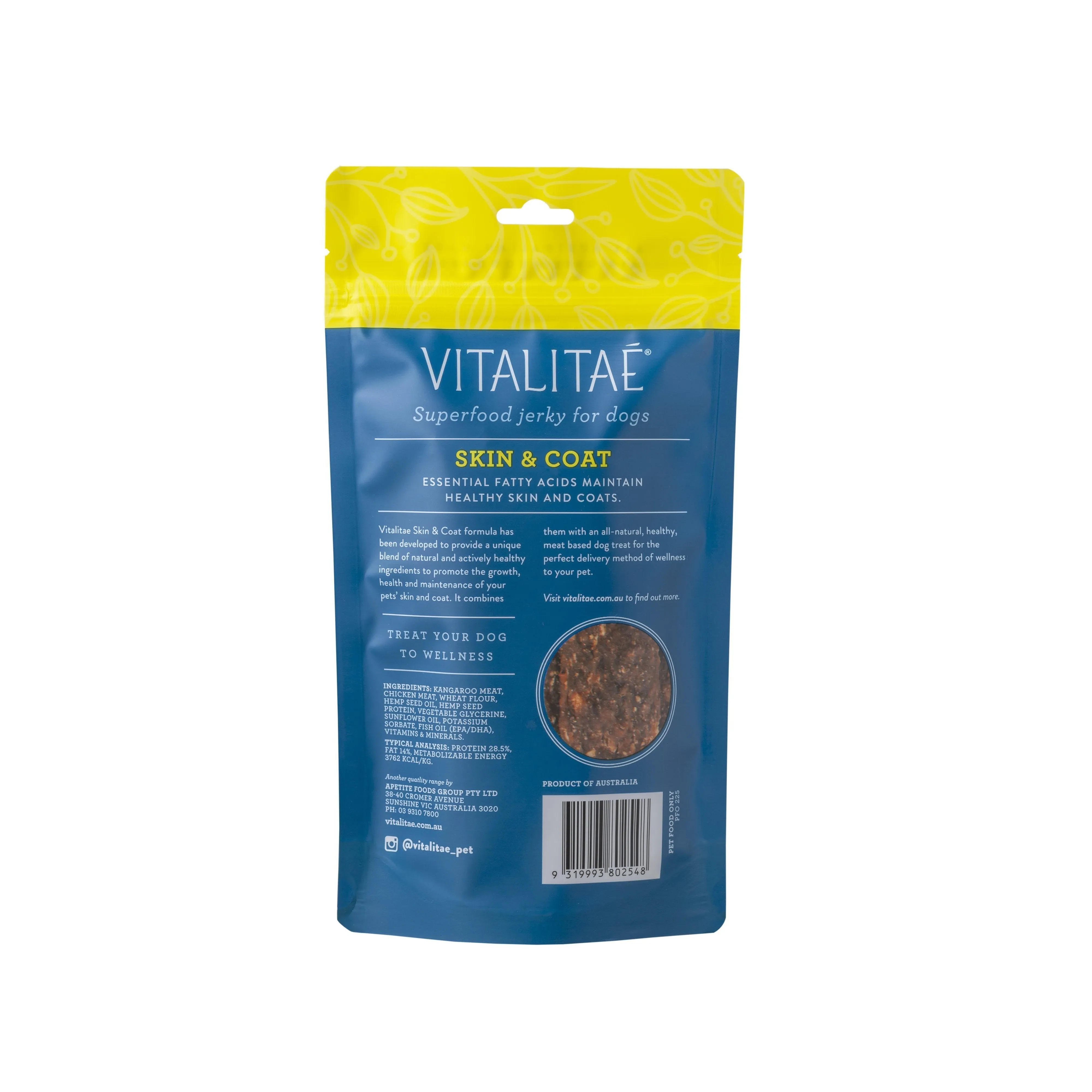 Vitalitae Skin and Coat Superfood Jerky Dog Treats with Hemp Seed Oil 150g