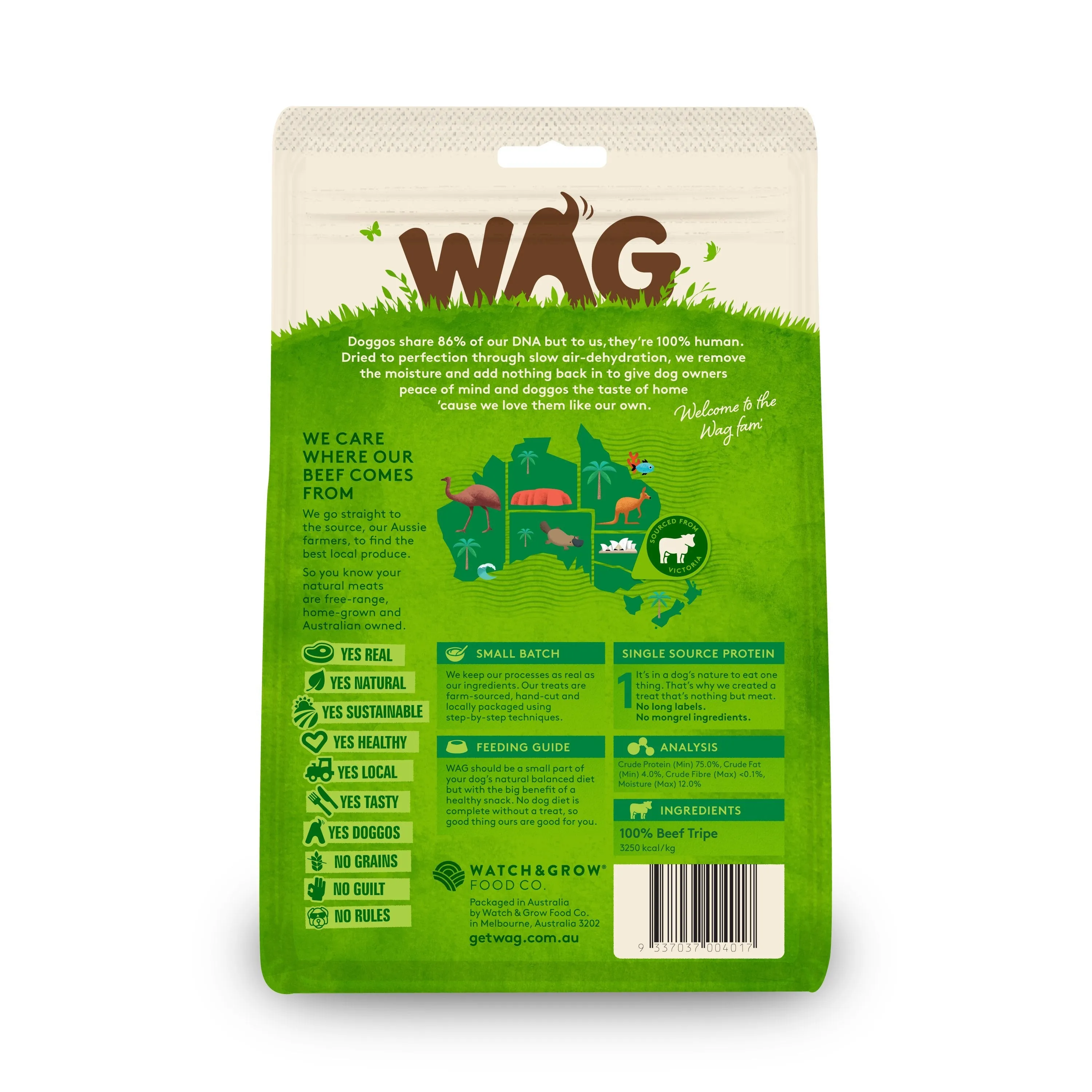 Wag Beef Tripe Dog Treats 200g*